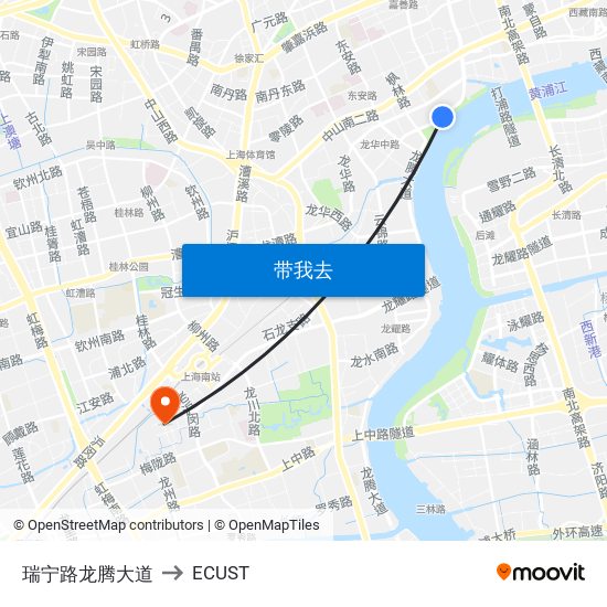 瑞宁路龙腾大道 to ECUST map