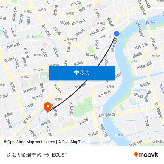 龙腾大道瑞宁路 to ECUST map