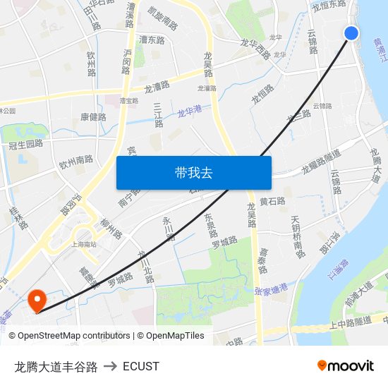 龙腾大道丰谷路 to ECUST map