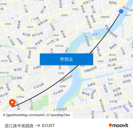 苗江路半淞园路 to ECUST map
