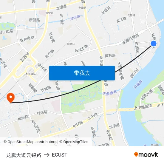 龙腾大道云锦路 to ECUST map