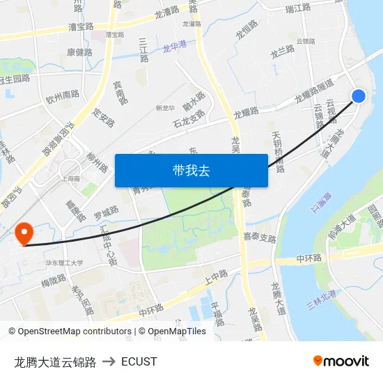 龙腾大道云锦路 to ECUST map