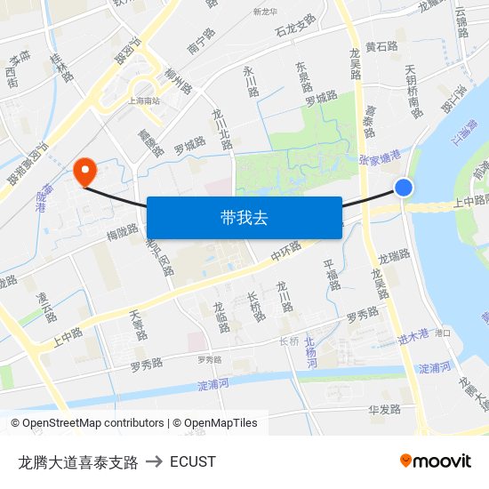 龙腾大道喜泰支路 to ECUST map