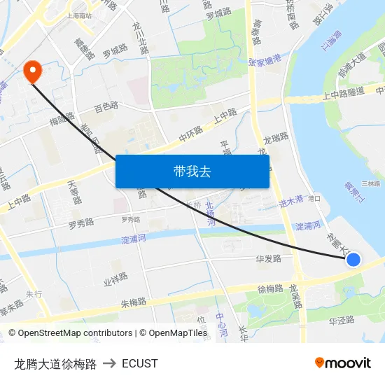 龙腾大道徐梅路 to ECUST map
