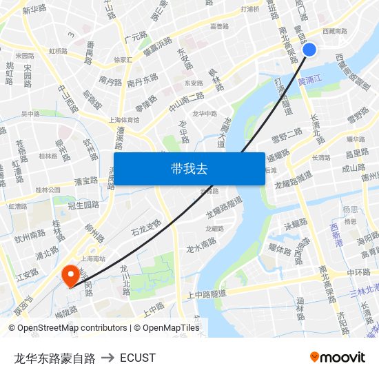 龙华东路蒙自路 to ECUST map