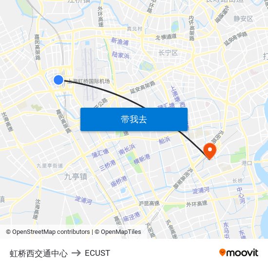 虹桥西交通中心 to ECUST map