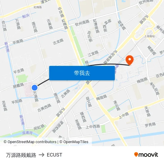 万源路顾戴路 to ECUST map
