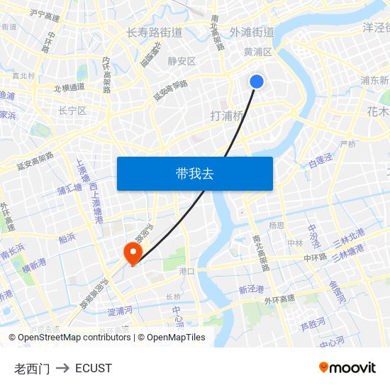 老西门 to ECUST map