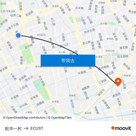 航华一村 to ECUST map