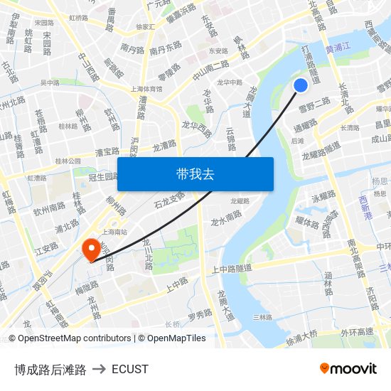 博成路后滩路 to ECUST map