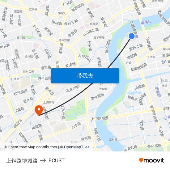 上钢路博城路 to ECUST map