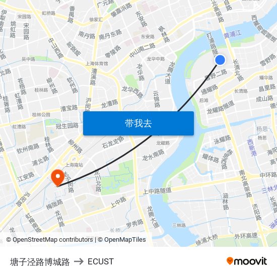 塘子泾路博城路 to ECUST map