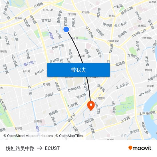 姚虹路吴中路 to ECUST map