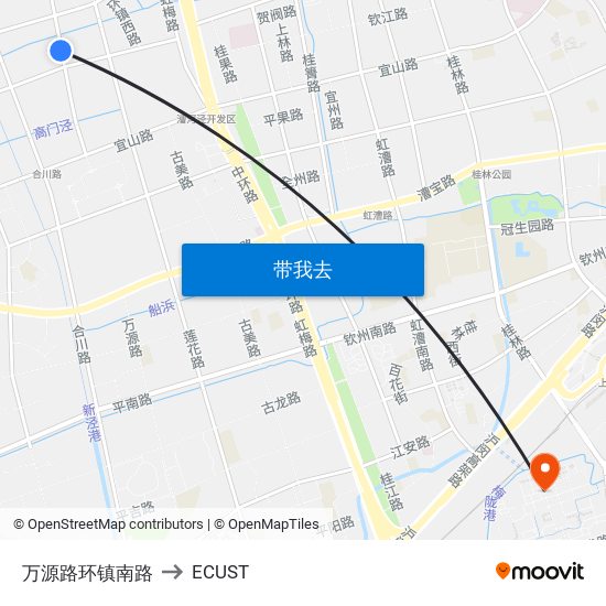 万源路环镇南路 to ECUST map