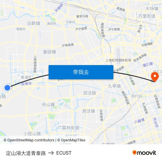 淀山湖大道青泰路 to ECUST map
