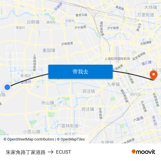 朱家角路丁家港路 to ECUST map