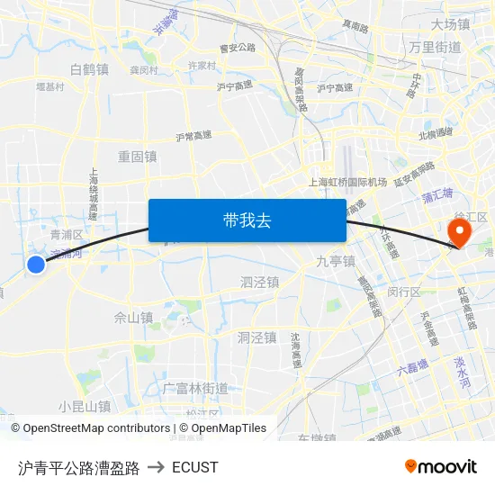 沪青平公路漕盈路 to ECUST map