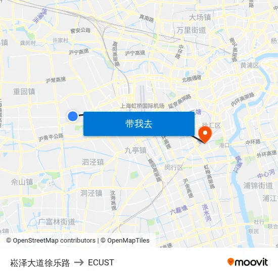 崧泽大道徐乐路 to ECUST map