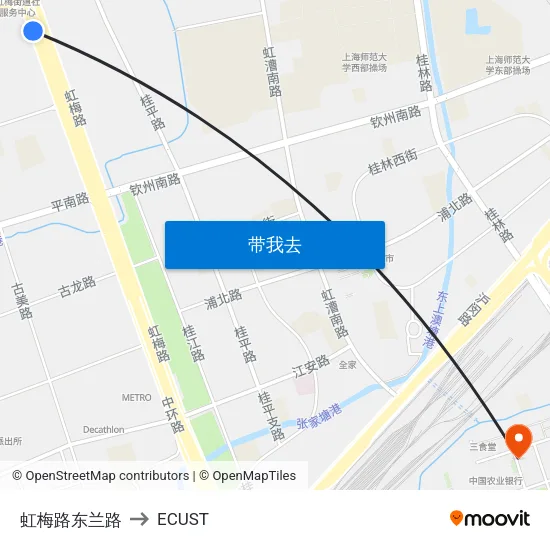 虹梅路东兰路 to ECUST map