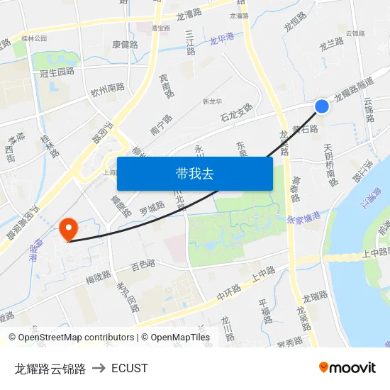 龙耀路云锦路 to ECUST map