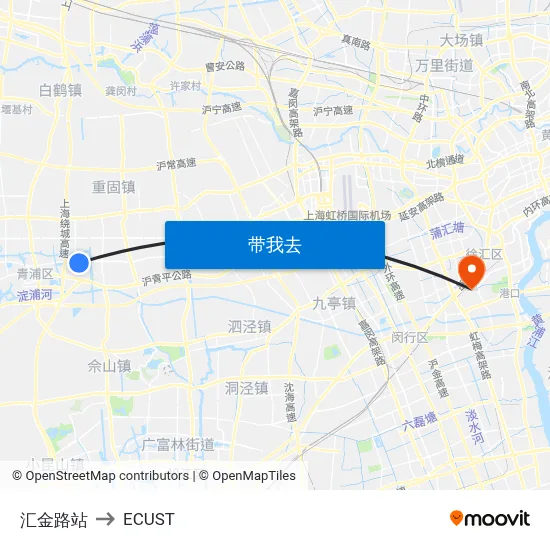 汇金路站 to ECUST map