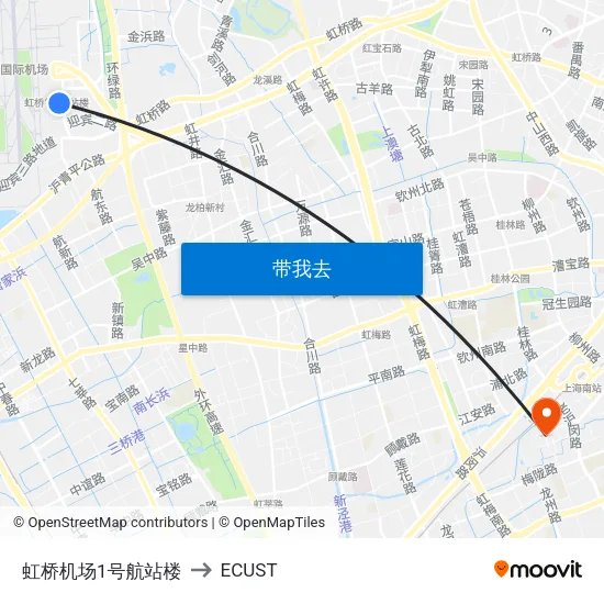 虹桥机场1号航站楼 to ECUST map
