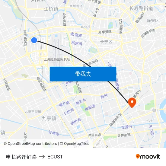 申长路迁虹路 to ECUST map