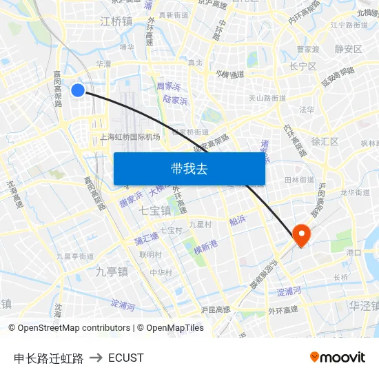 申长路迁虹路 to ECUST map