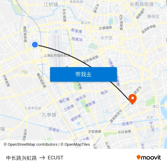 申长路兴虹路 to ECUST map