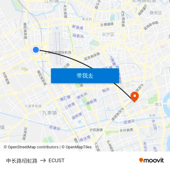 申长路绍虹路 to ECUST map