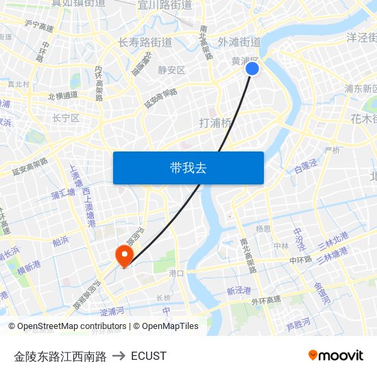 金陵东路江西南路 to ECUST map