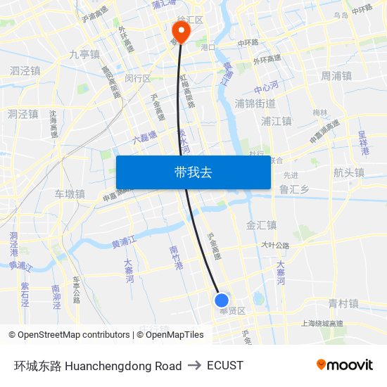 环城东路 Huanchengdong Road to ECUST map
