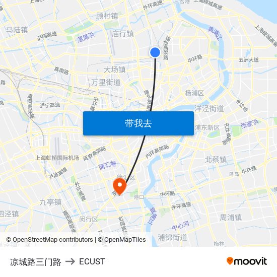 凉城路三门路 to ECUST map