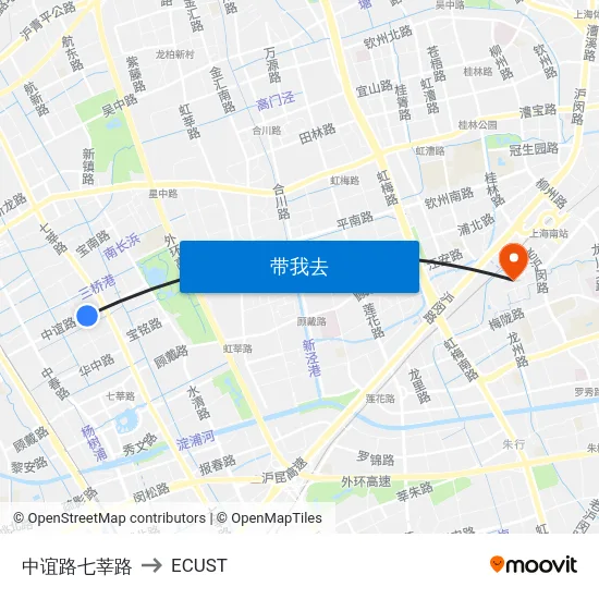 中谊路七莘路 to ECUST map