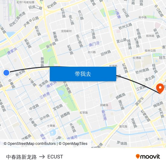 中春路新龙路 to ECUST map