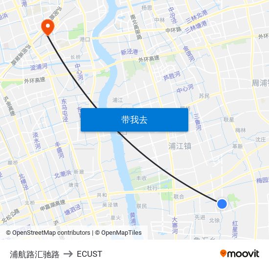 浦航路汇驰路 to ECUST map