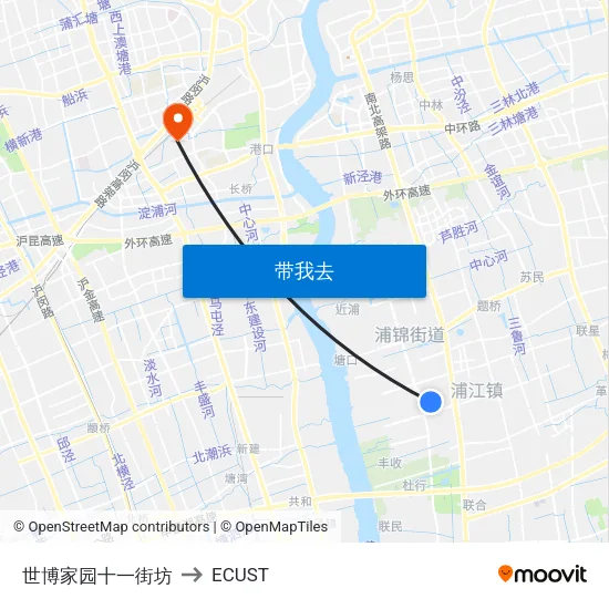 世博家园十一街坊 to ECUST map