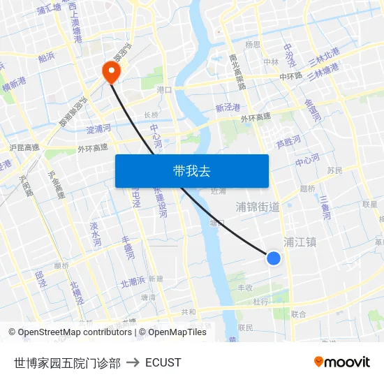世博家园五院门诊部 to ECUST map