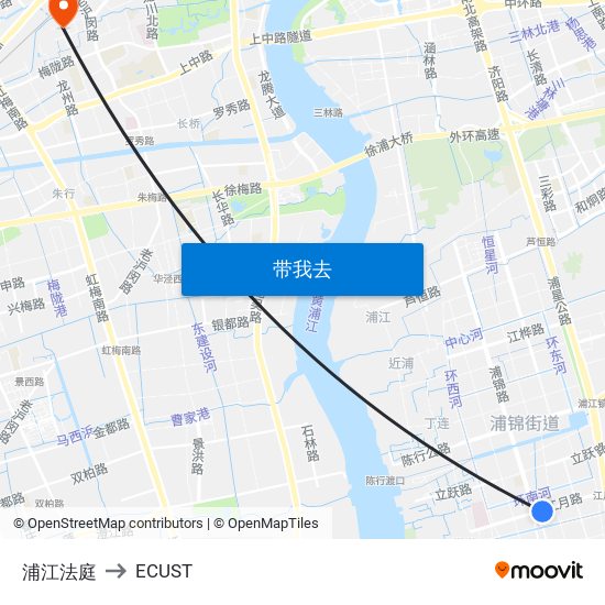浦江法庭 to ECUST map