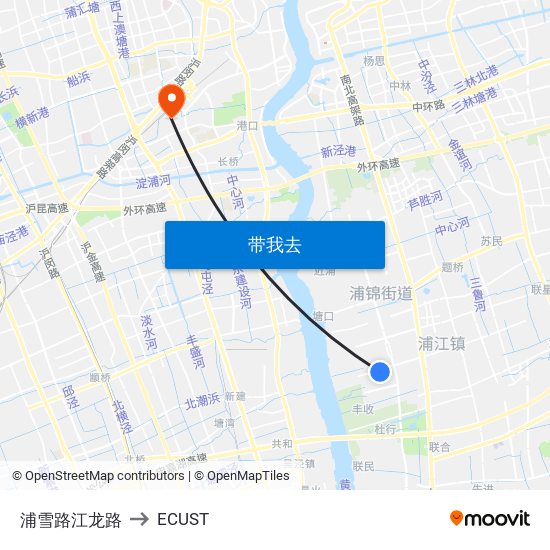 浦雪路江龙路 to ECUST map