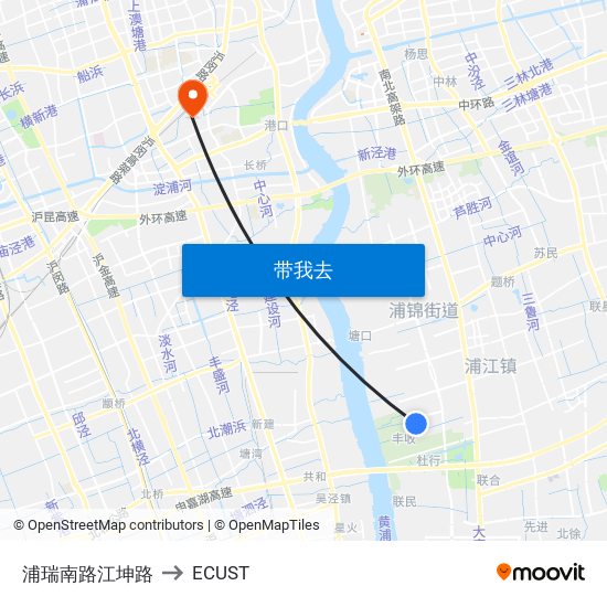浦瑞南路江坤路 to ECUST map