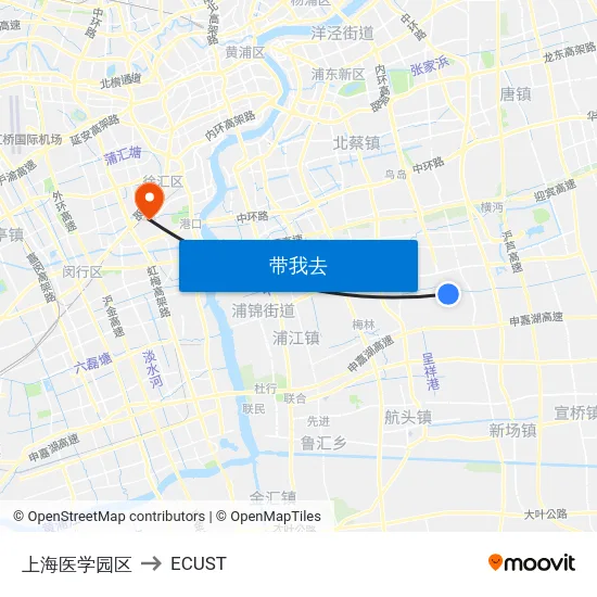 上海医学园区 to ECUST map