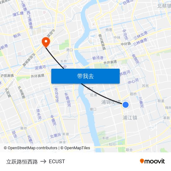 立跃路恒西路 to ECUST map