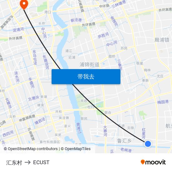 汇东村 to ECUST map