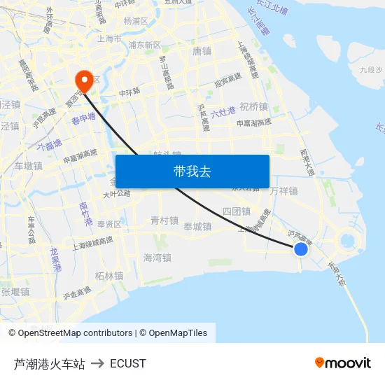 芦潮港火车站 to ECUST map