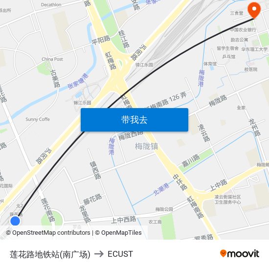 莲花路地铁站(南广场) to ECUST map