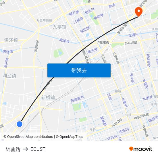 锦昔路 to ECUST map