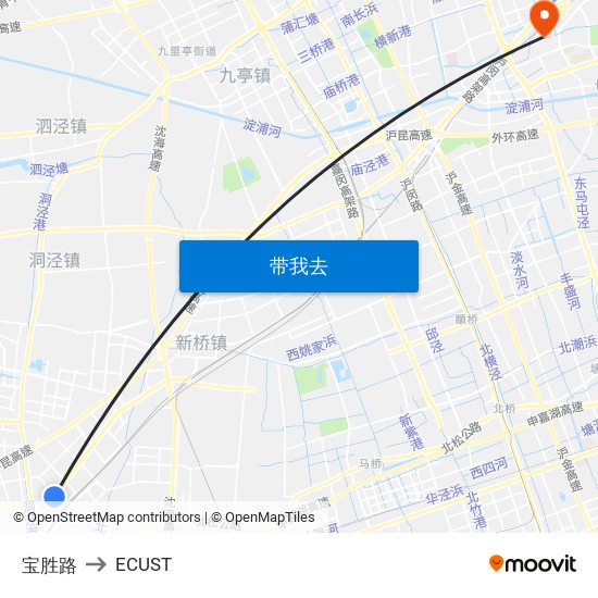 宝胜路 to ECUST map