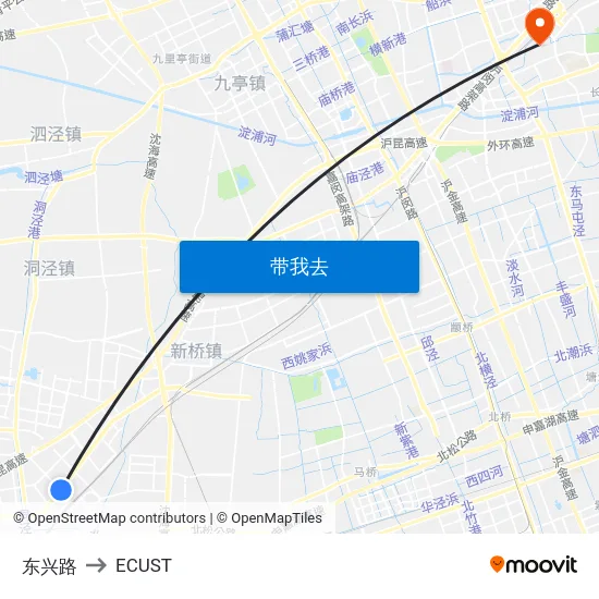 东兴路 to ECUST map