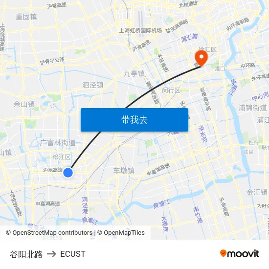 谷阳北路 to ECUST map